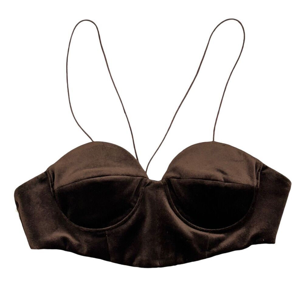 ALEX PERRY Tane Velvet Sweetheart Cup Bra Top Cropped Bustier Size 8 Brown New